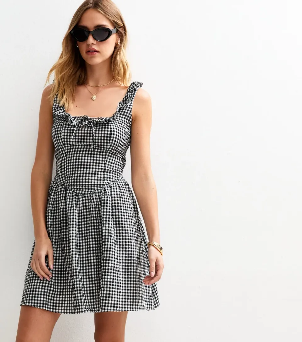 Women's Pink Gingham Check Corset Mini Dress