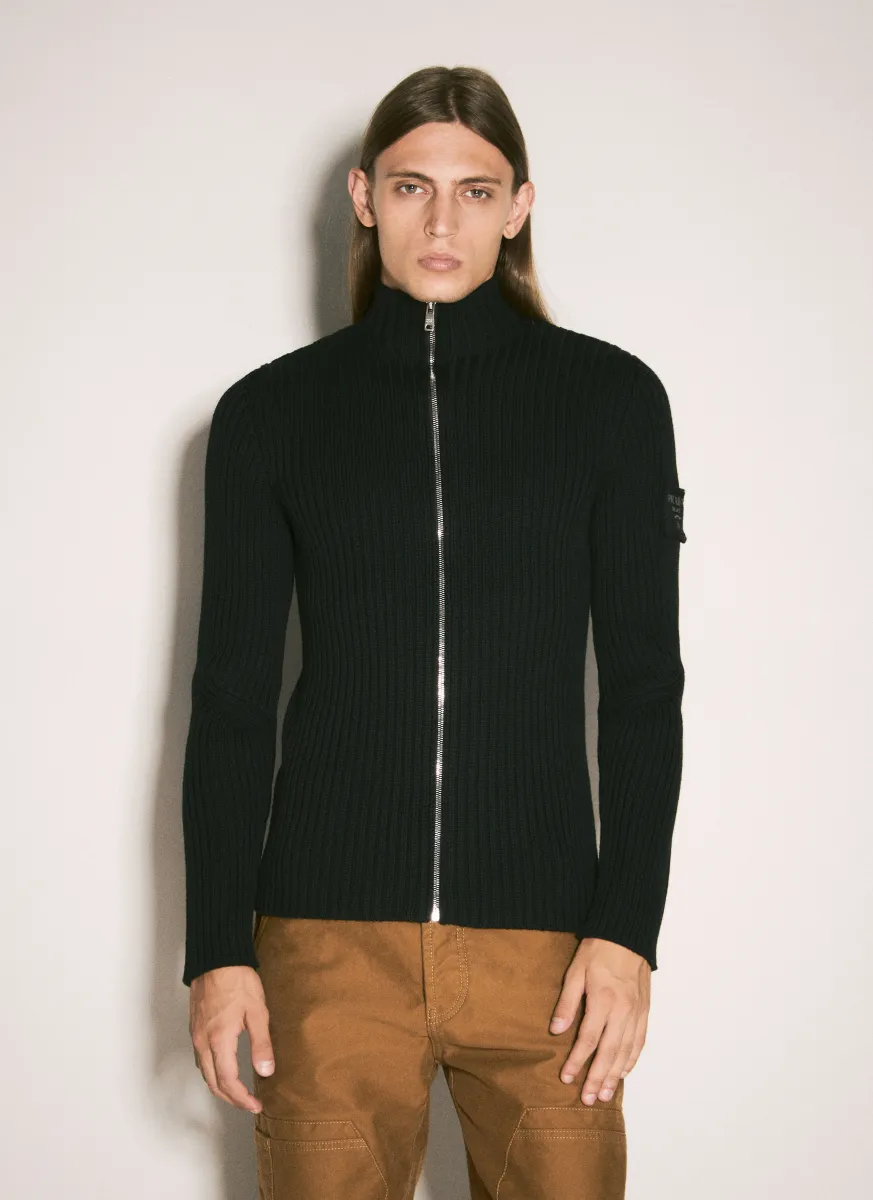 RIbbed Wool Zip-Up Cardigan