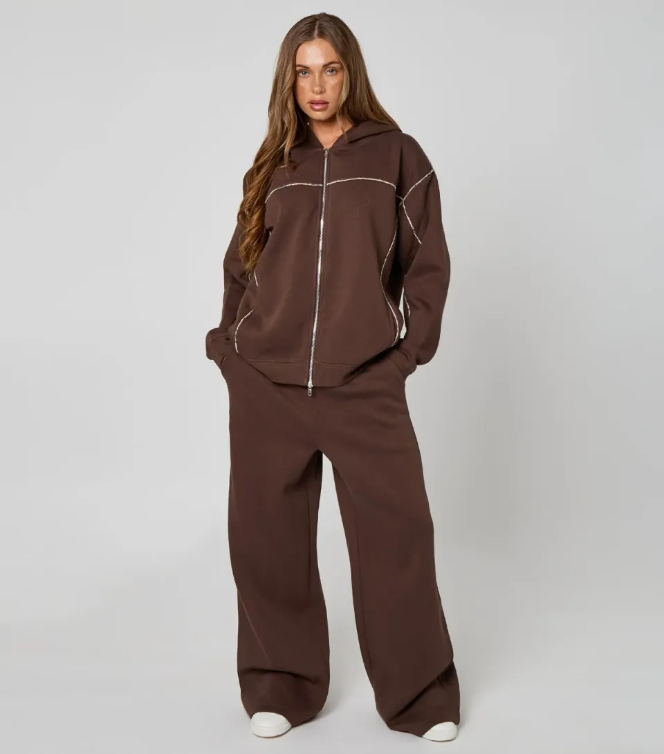 Women's Brown Piped Joggers