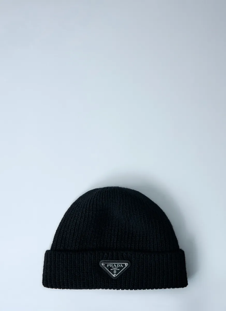 Logo Motif Wool and Cashmere Beanie Hat