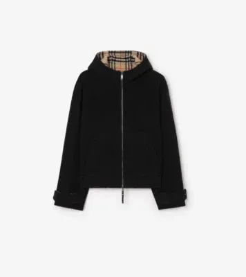 Reversible Wool Hooded Jacket in Black