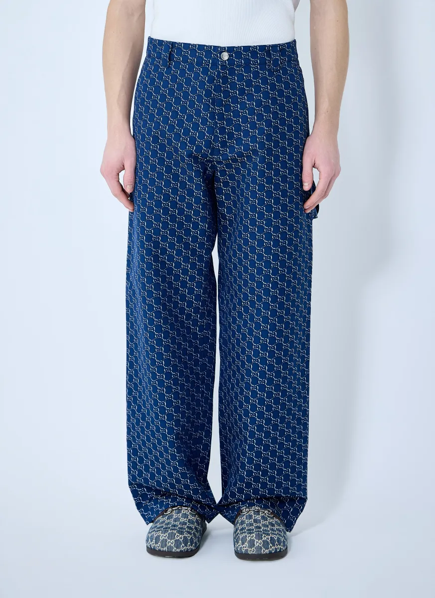 Cotton Jacquard Pants With GG Shadow
