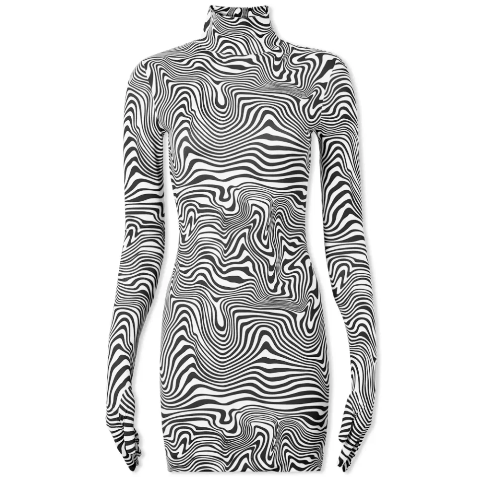 High Neck Fitted Zebra Print Dress
