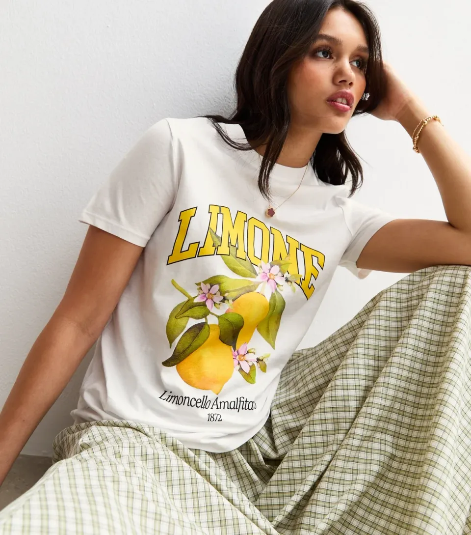 Women's White Limone Print Relaxed T-Shirt