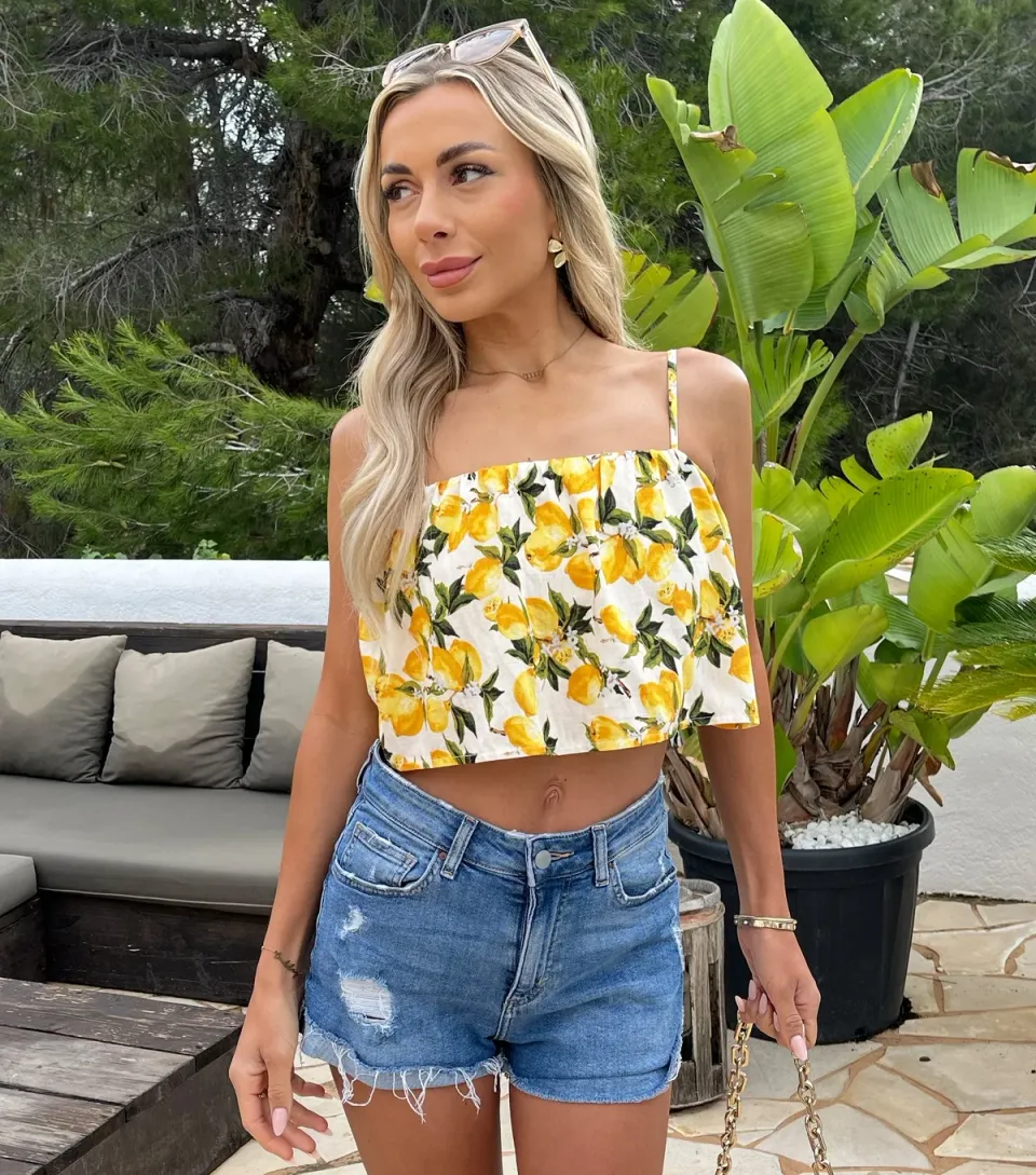 Women's Cream Strappy Floaty Crop Top