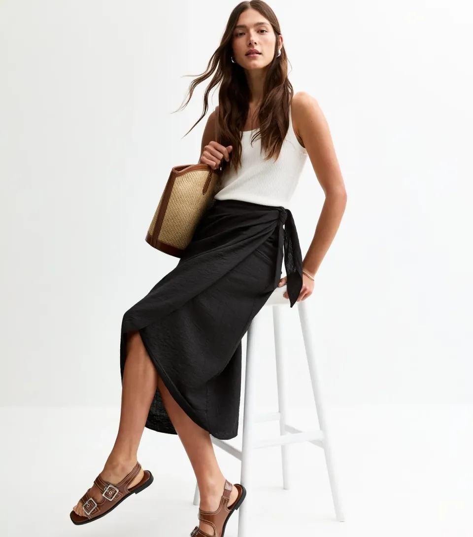 Women's Dark Red Crinkled Sarong Midi Skirt