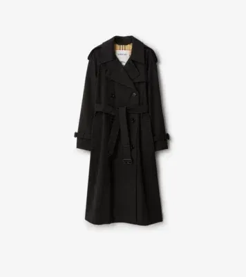 Long Castleford Trench Coat in Black - Women, Cotton Gabardine