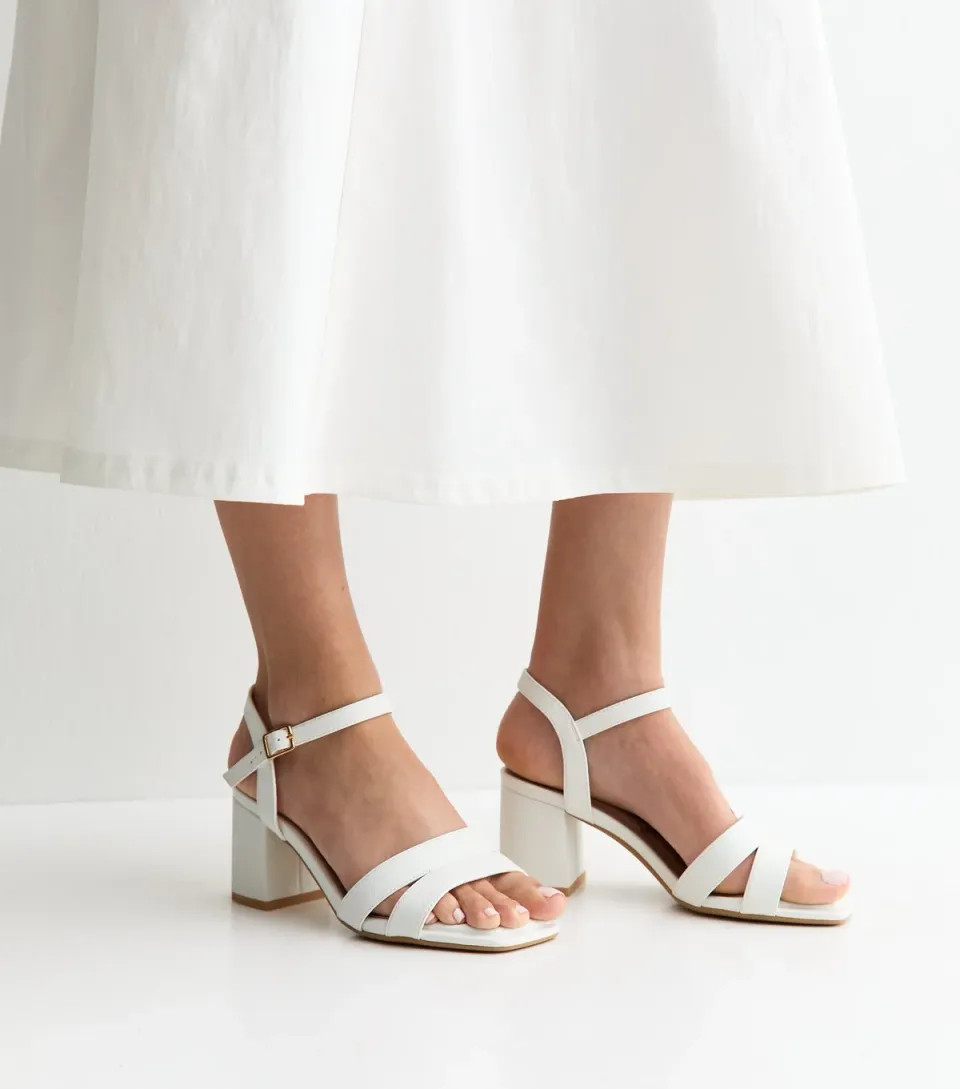 Women's Wide Fit White Faux Leather Cut Out Strap Sandals Vegan
