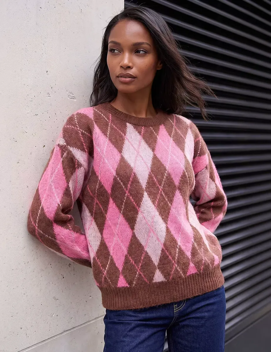 Argyle Jumper With Wool Pink Mix