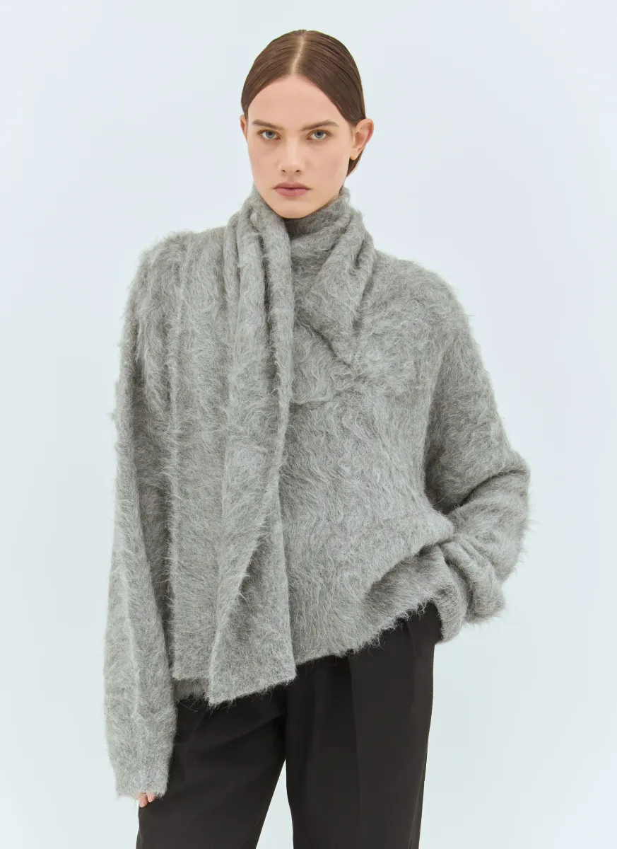 Draped-Scarf Sweater