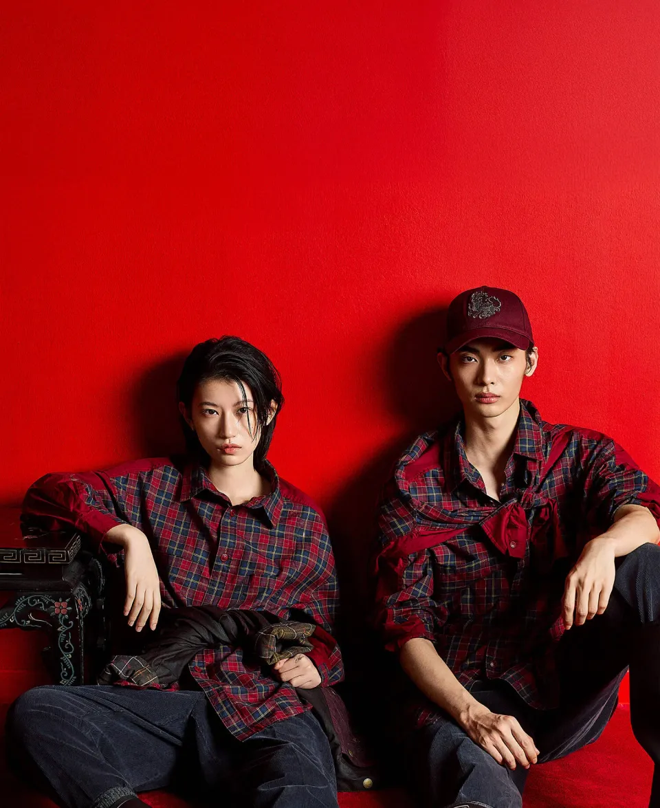 x Feng Chen Wang Split Pocket Long-Sleeved Tartan Shirt