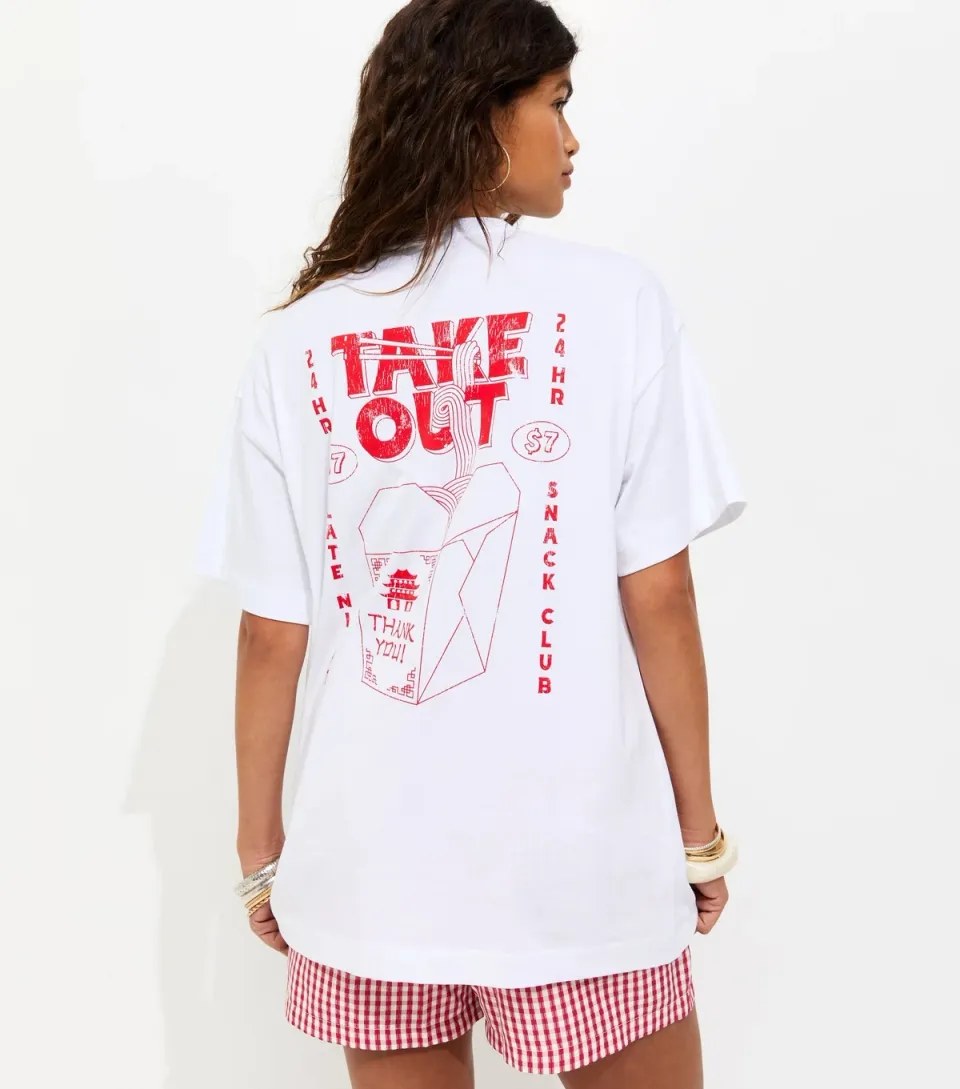Women's White Cotton Take Out Oversized T-Shirt