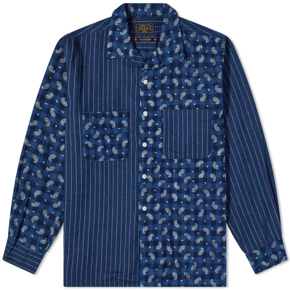 Open Collar Indigo Discharge Print
