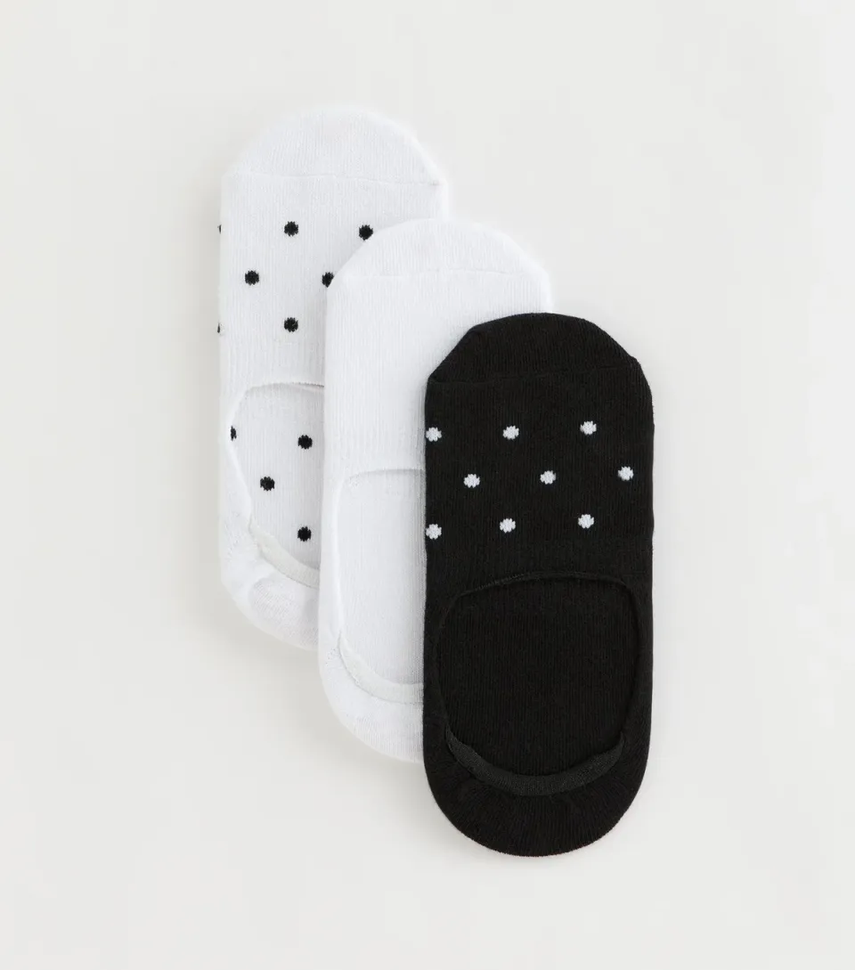 Pack of 3 Black and White Polka Dot No Show Socks