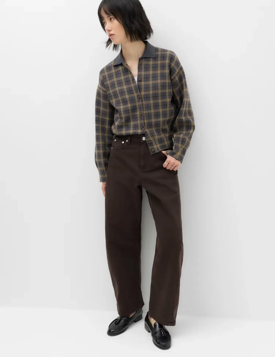 Mid Rise Barrel Jeans Chocolate