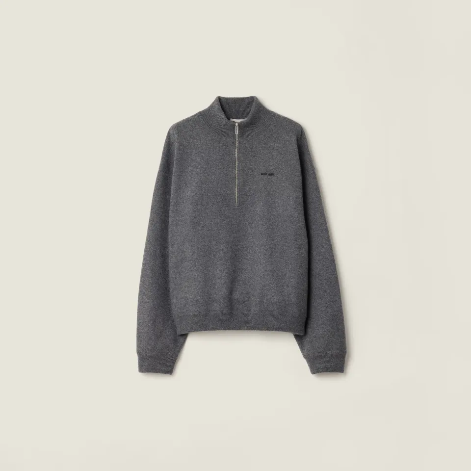 Cashmere and jersey zipper sweater