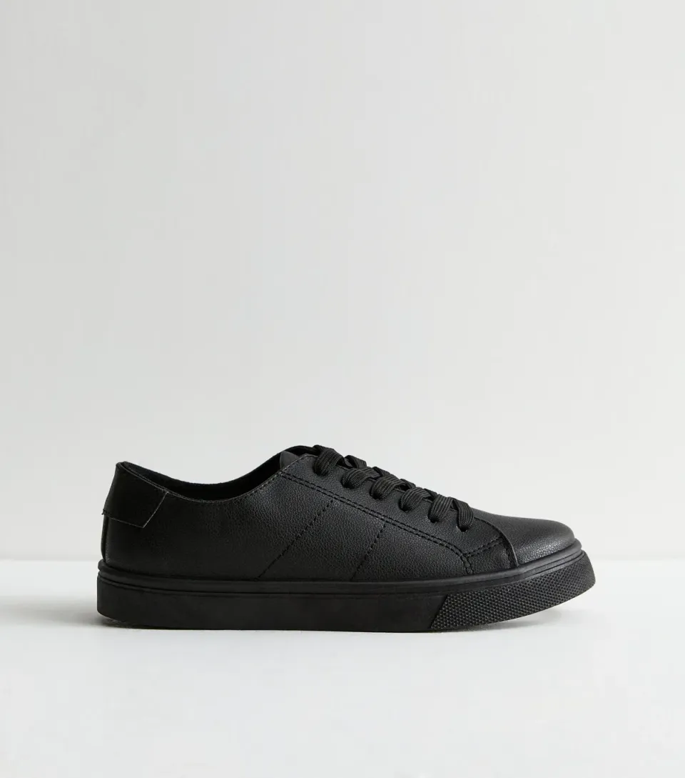 Women's Black Leather-Look Trainers