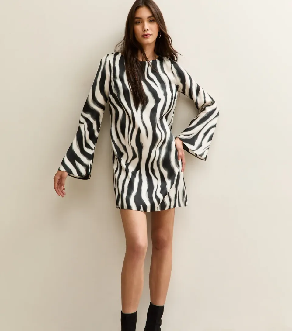 Women's Black Zebra Print Satin Mini Dress