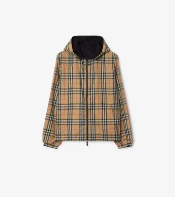 Reversible Check Newport Hooded Jacket in Sand beige - Men, Nylon