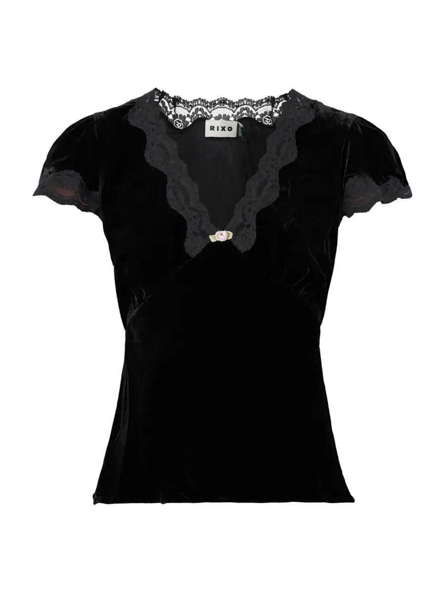 Karia Viscose & Silk Top – Black Velvet