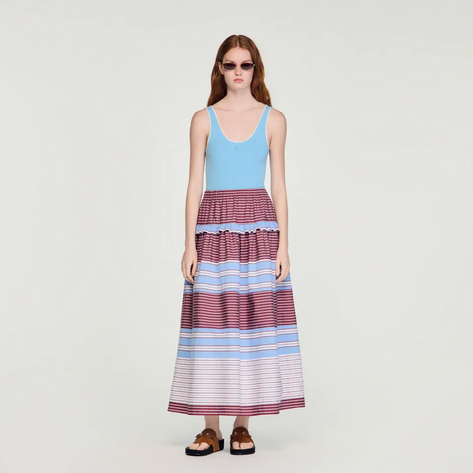 Long striped cotton skirt