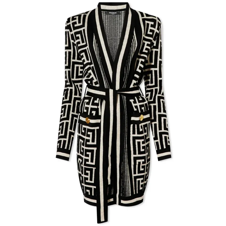 Maxi Monogram Long Belted Cardigan