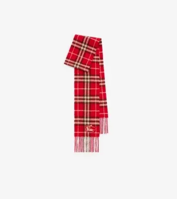 Narrow Check Cashmere Scarf in Crayon red