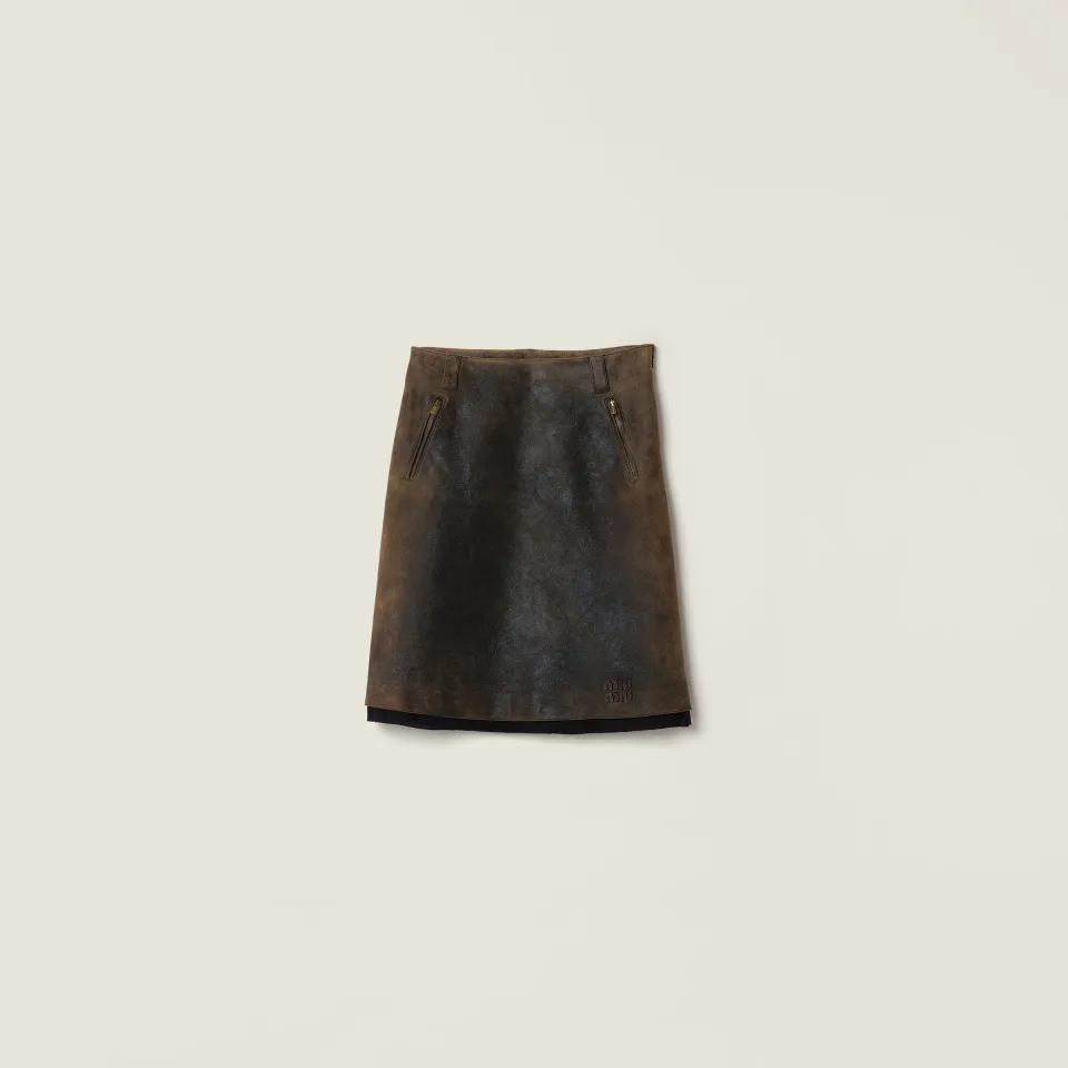 Waxed suede leather skirt