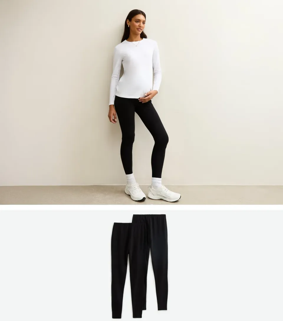 Women's Pack Of 2 Maternity Black Stretch Cotton Leggings