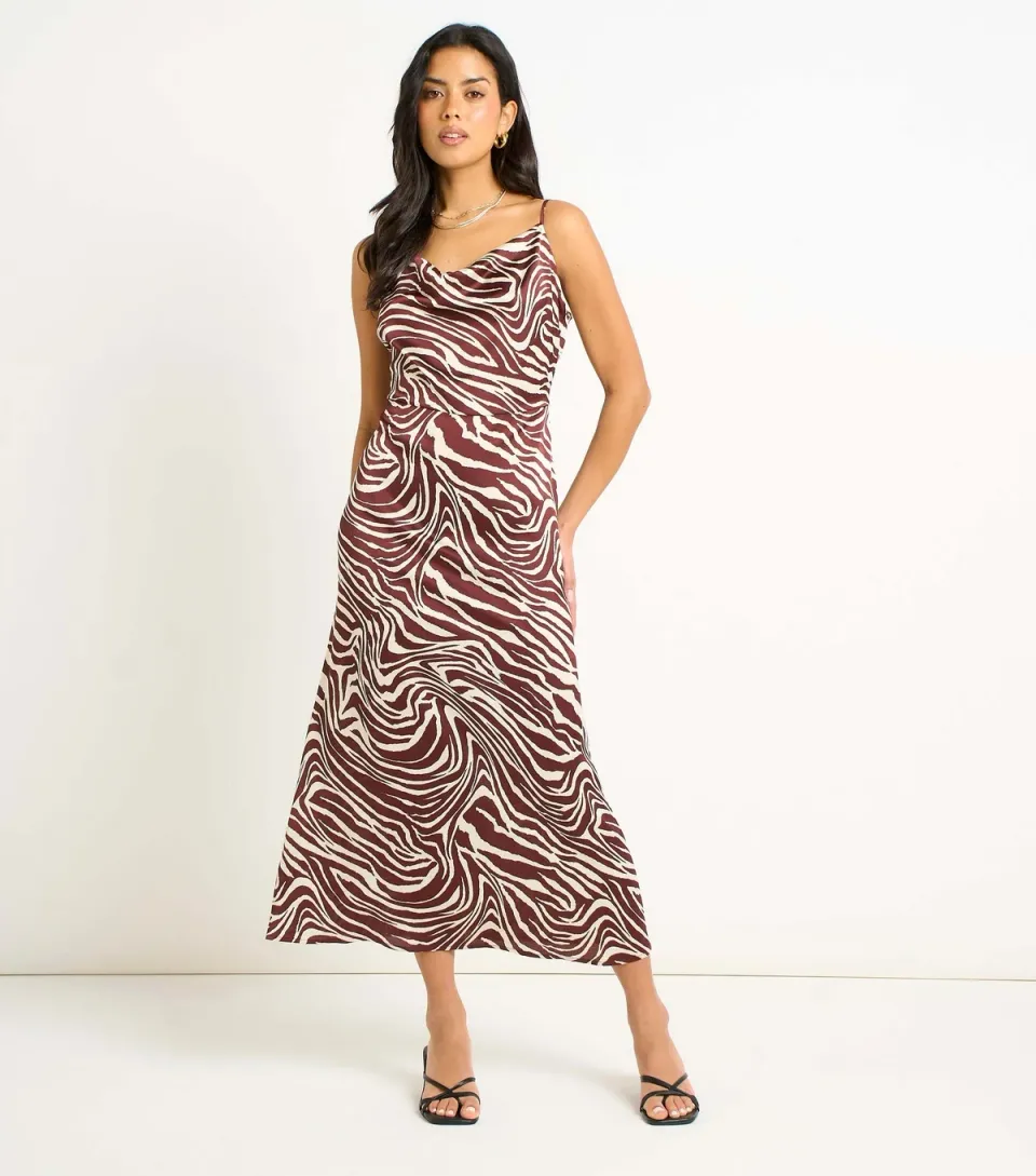 Women's Zebra Print Cowl Neck Midi Dress