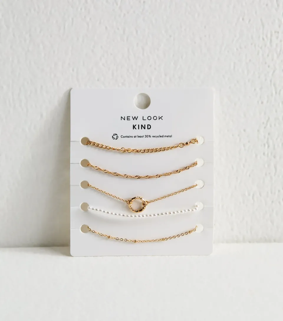 Pack of 5 Gold Tone Faux Pearl Bracelets