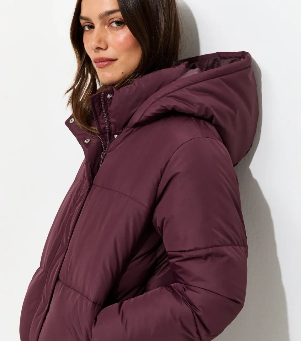 Women's Petite Dark Burgundy Cropped Puffer Jacket