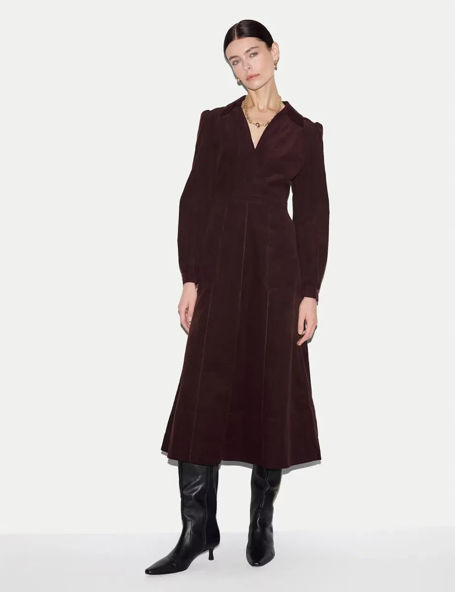 Cord Waisted Midi Dress Burgundy