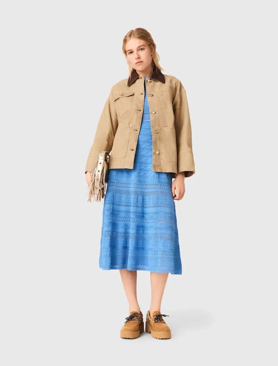 Denim jacket with pleated back