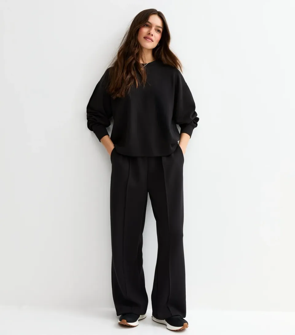 Women's Petite Premium Black Wide Leg Joggers
