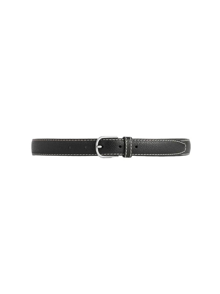 Slim Grained-leather Belt Black