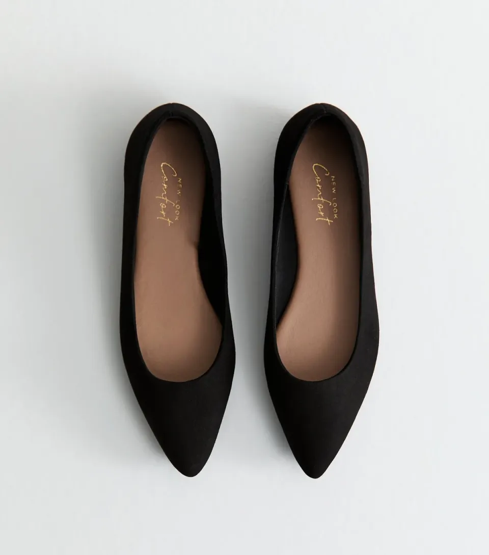 Women's Black Faux Suede Ballerina Flats Vegan