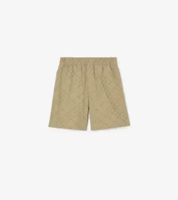 Check Embroidered Cotton Shorts in Sparrow beige