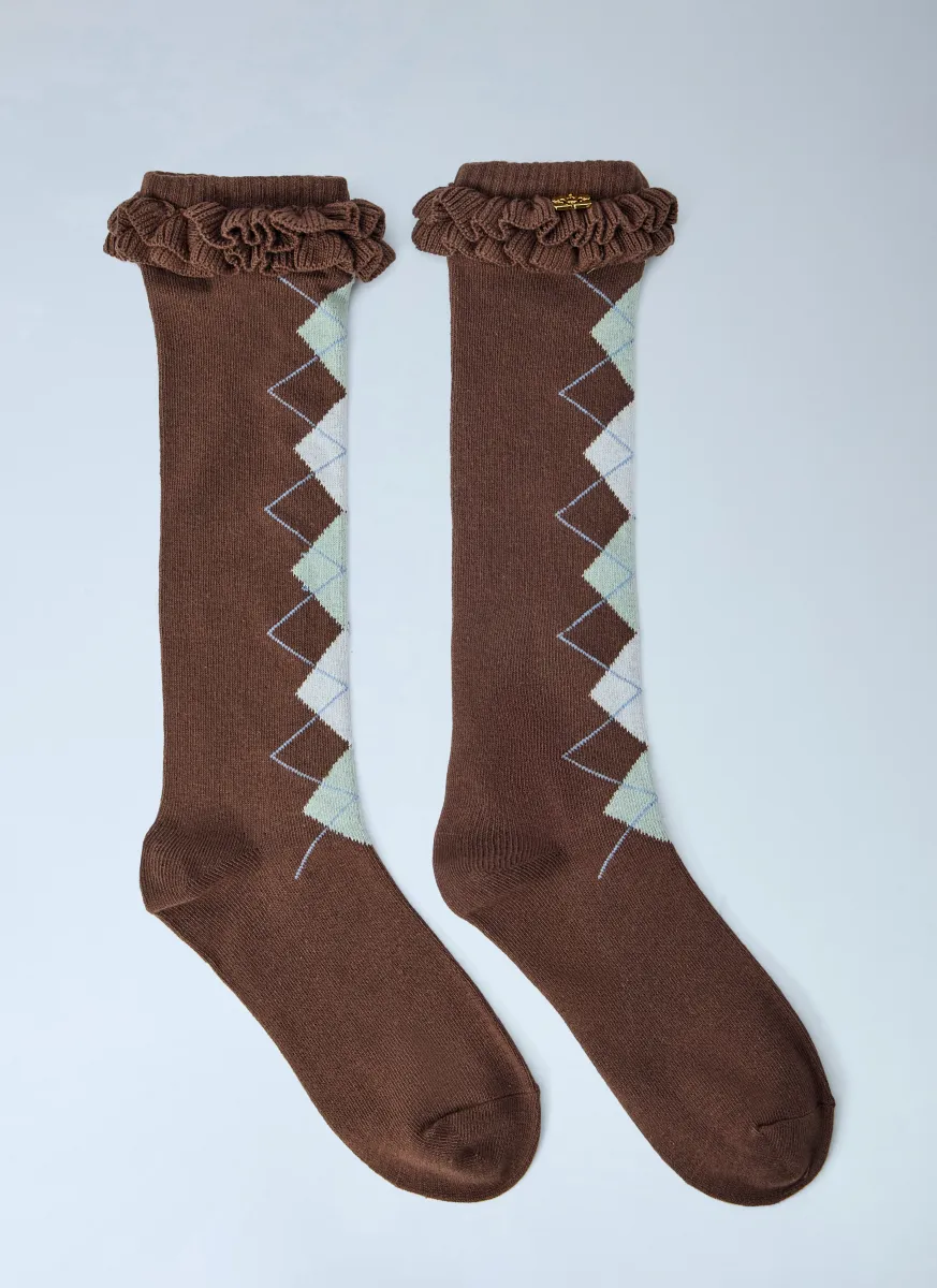 Argyle Ruffle Cuff Socks