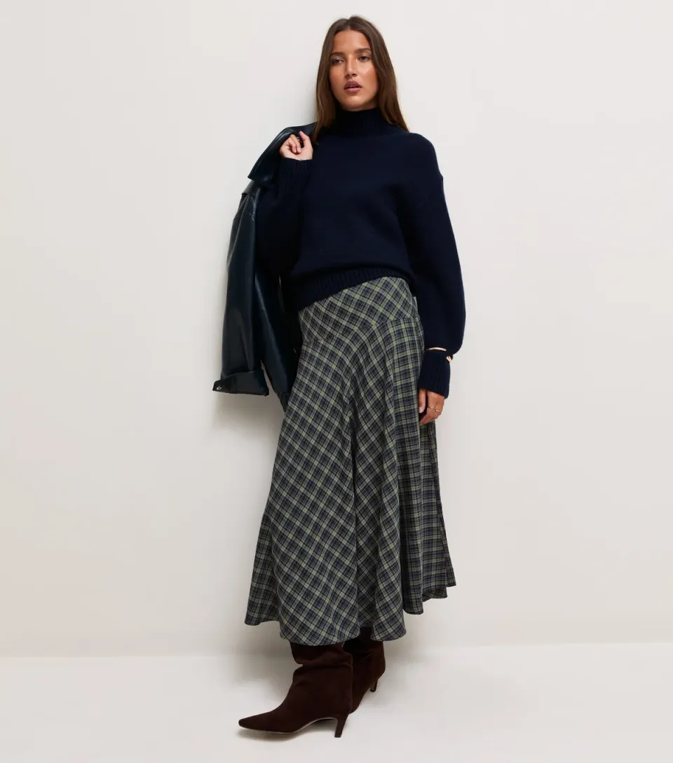 Women's Green Check Circle Maxi Skirt