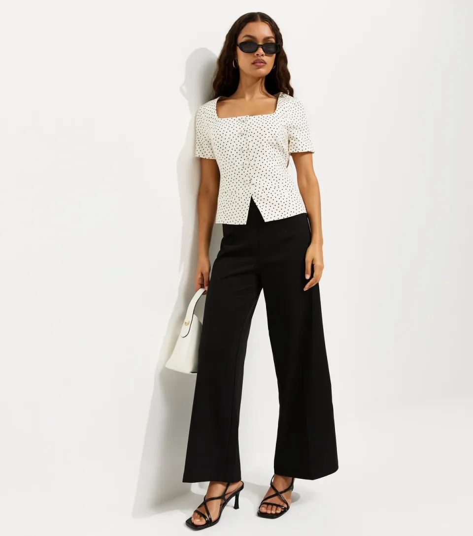 Women's Petite Black Jersey Wide Leg Trousers