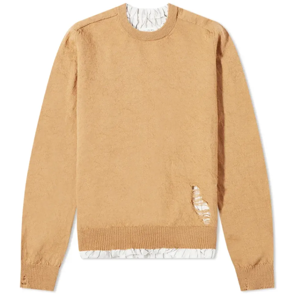 Distressed Insert Crew Knit