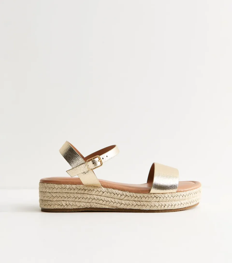 Women's Gold Faux Leather Flatform Espadrilles Vegan