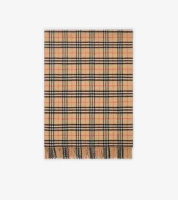 Check Wool Cashmere Blanket in Sand beige