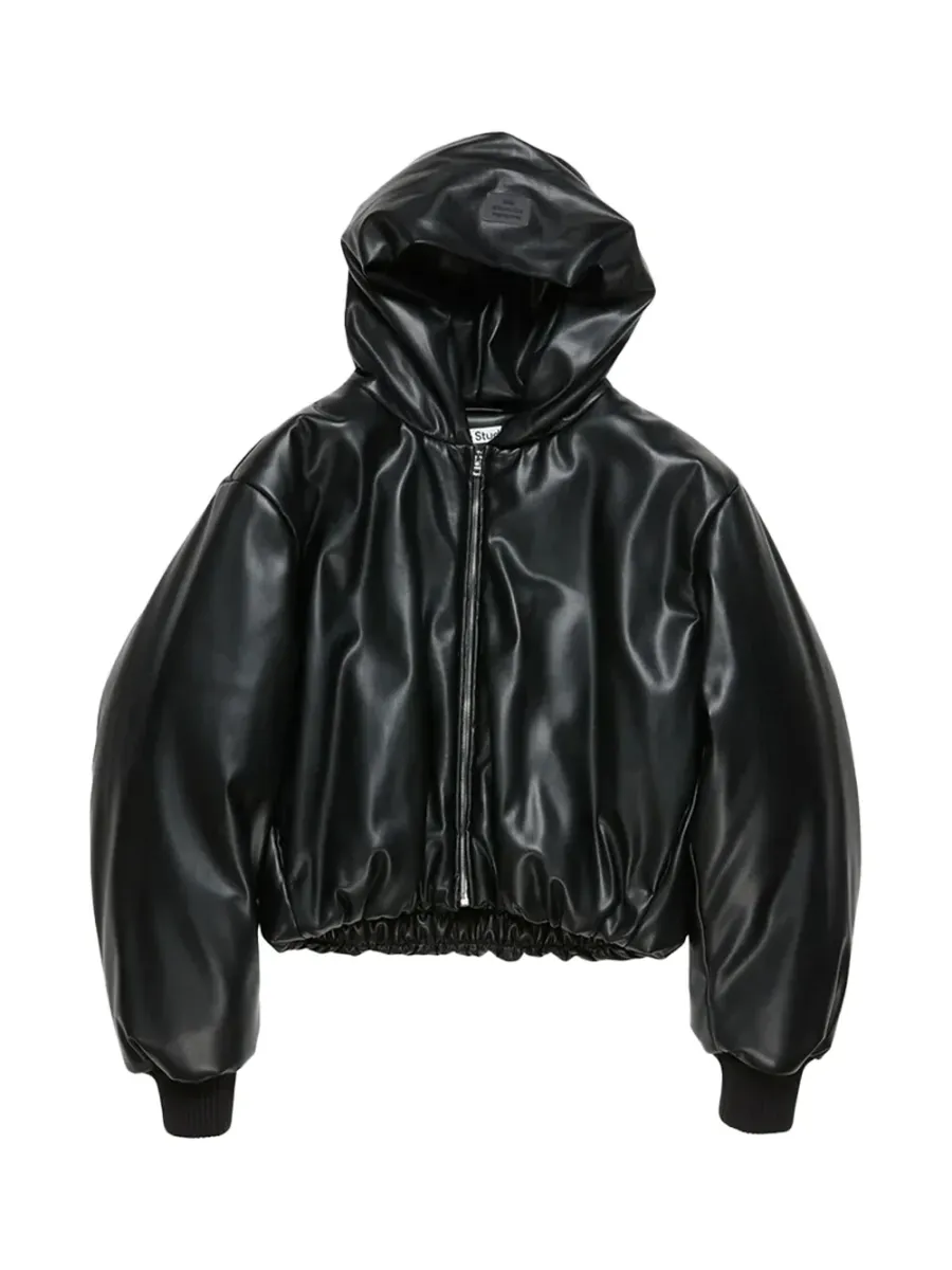 Women Hooded Faux Jacket Black