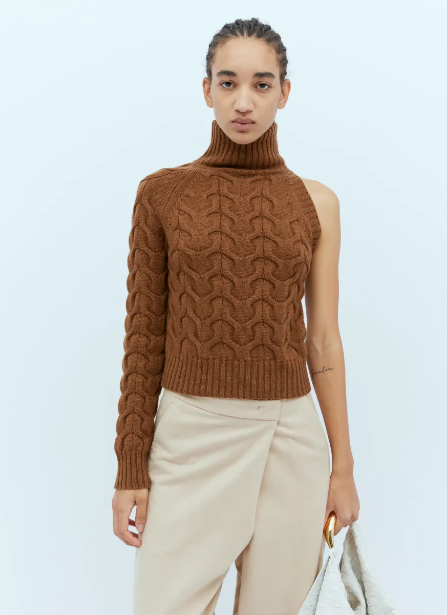 One-Sleeve Cable Knit Sweater