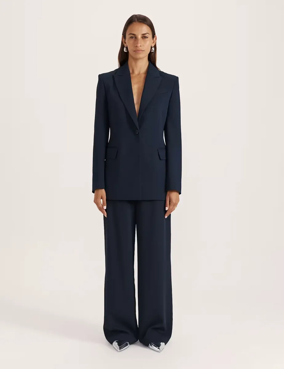 Stitch Detail Single Breasted Blazer Navy
