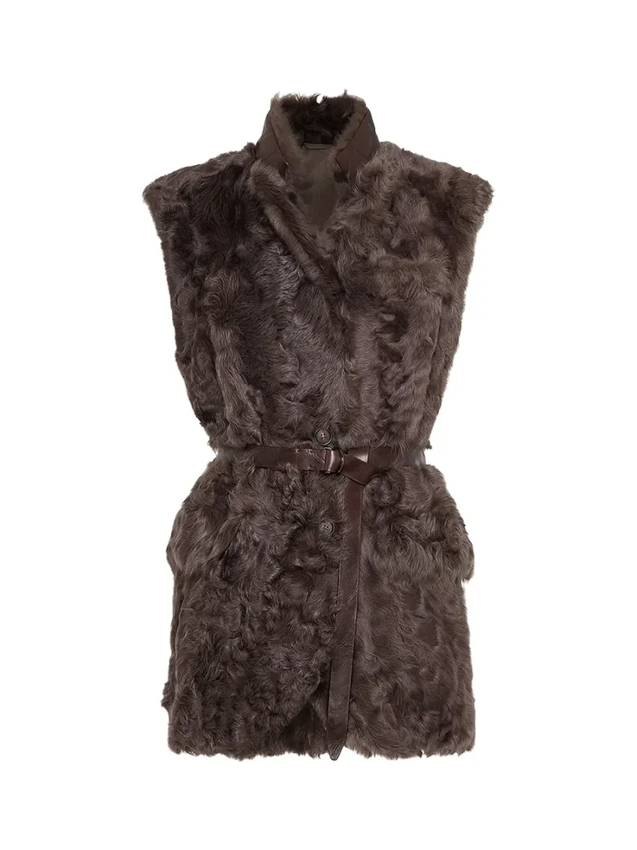 Women shearling vest Rust brown