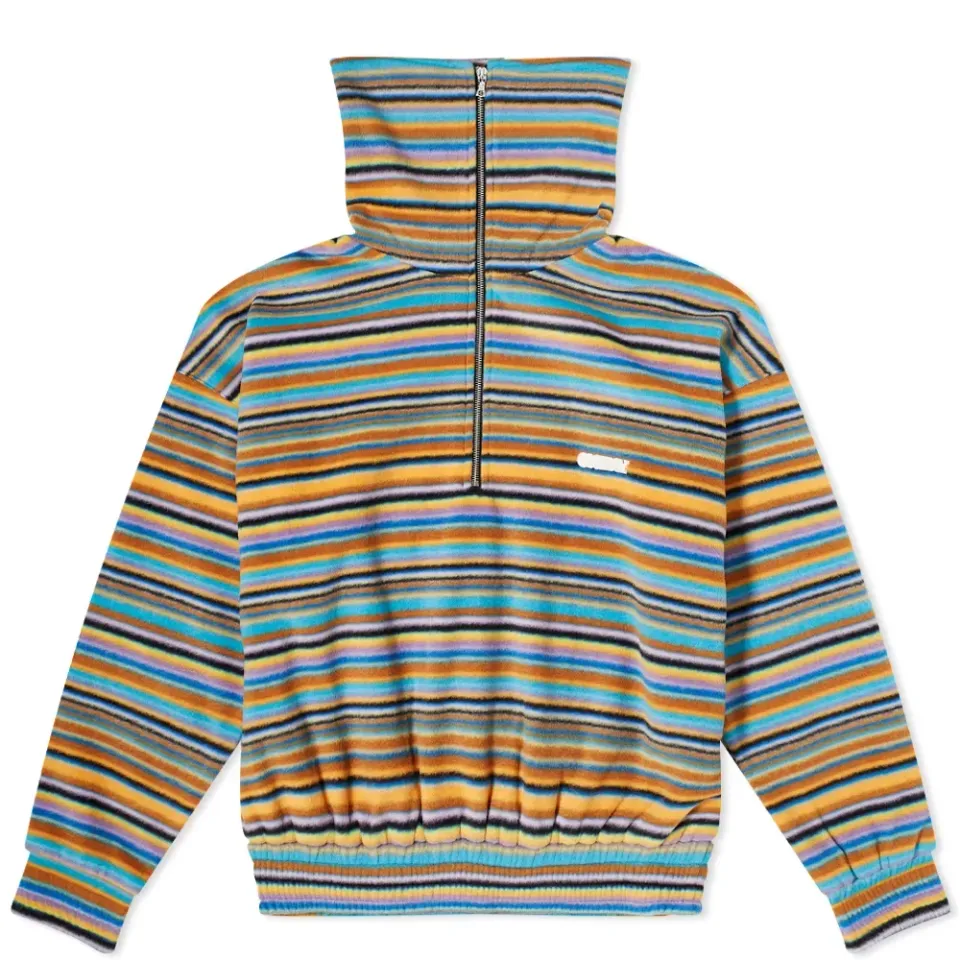 Long Sleeve Multi Striped Half Zip Up Top