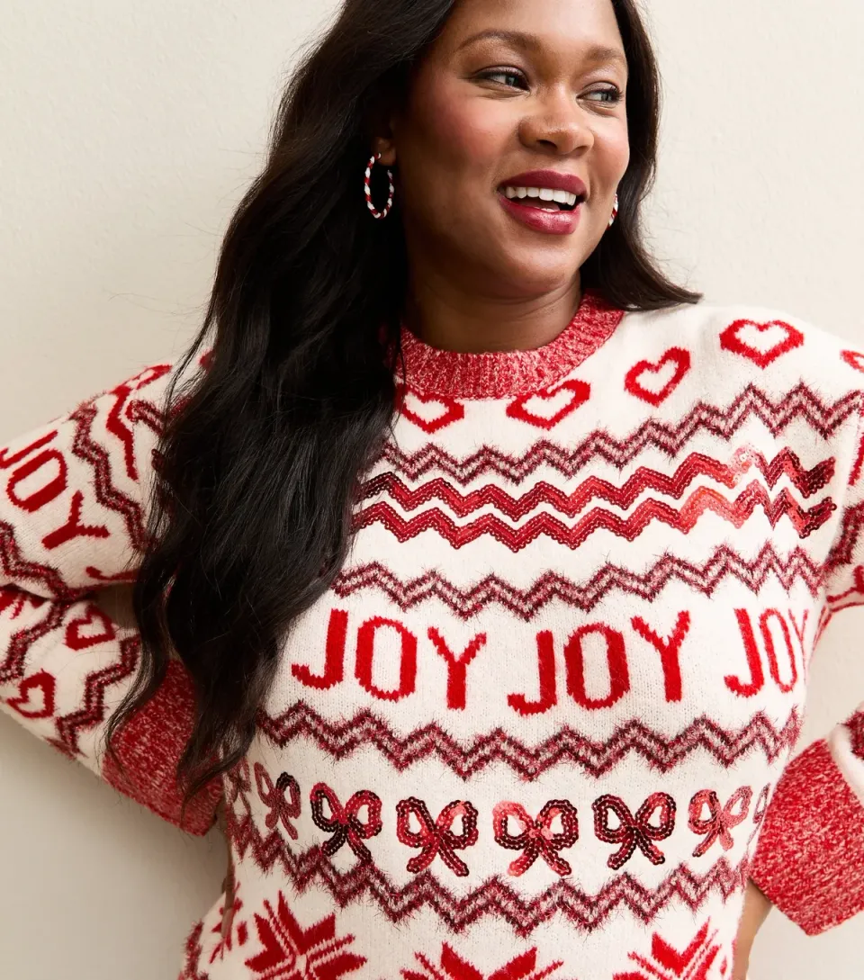 Women's Plus Size Red Joy Zig Zag Pattern Jumper Curves